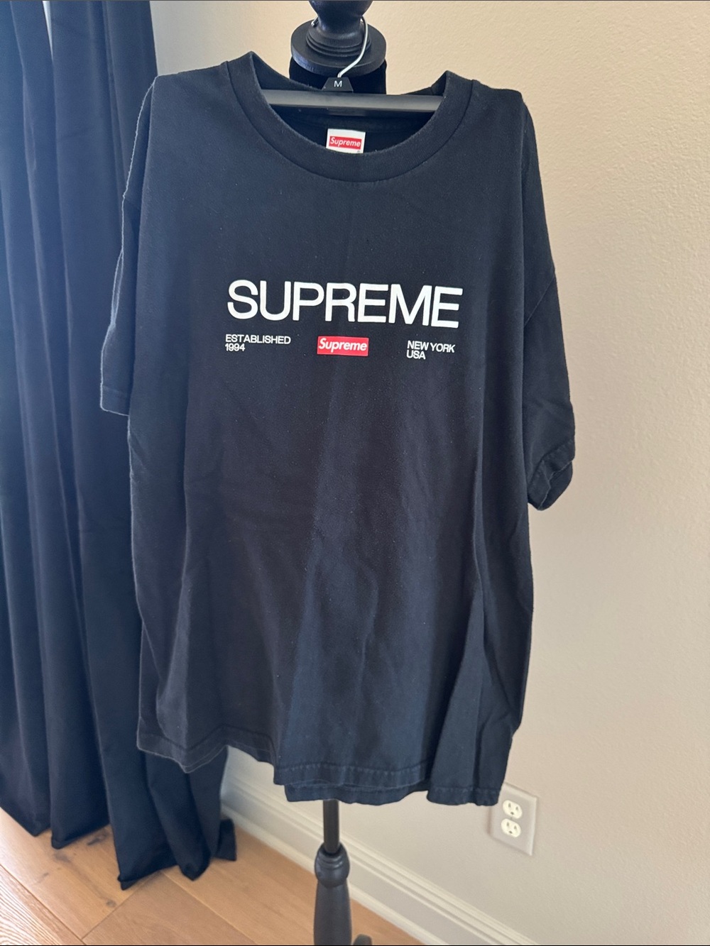 Supreme Black Tee with White Logo and Red Box